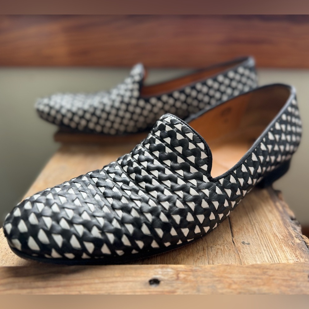 John Fluevog Tobias Black and White Loafers
